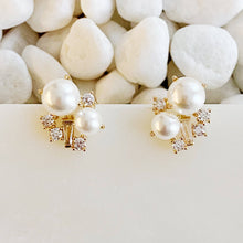 Load image into Gallery viewer, Estate Pearl And Shine Stud Earrings
